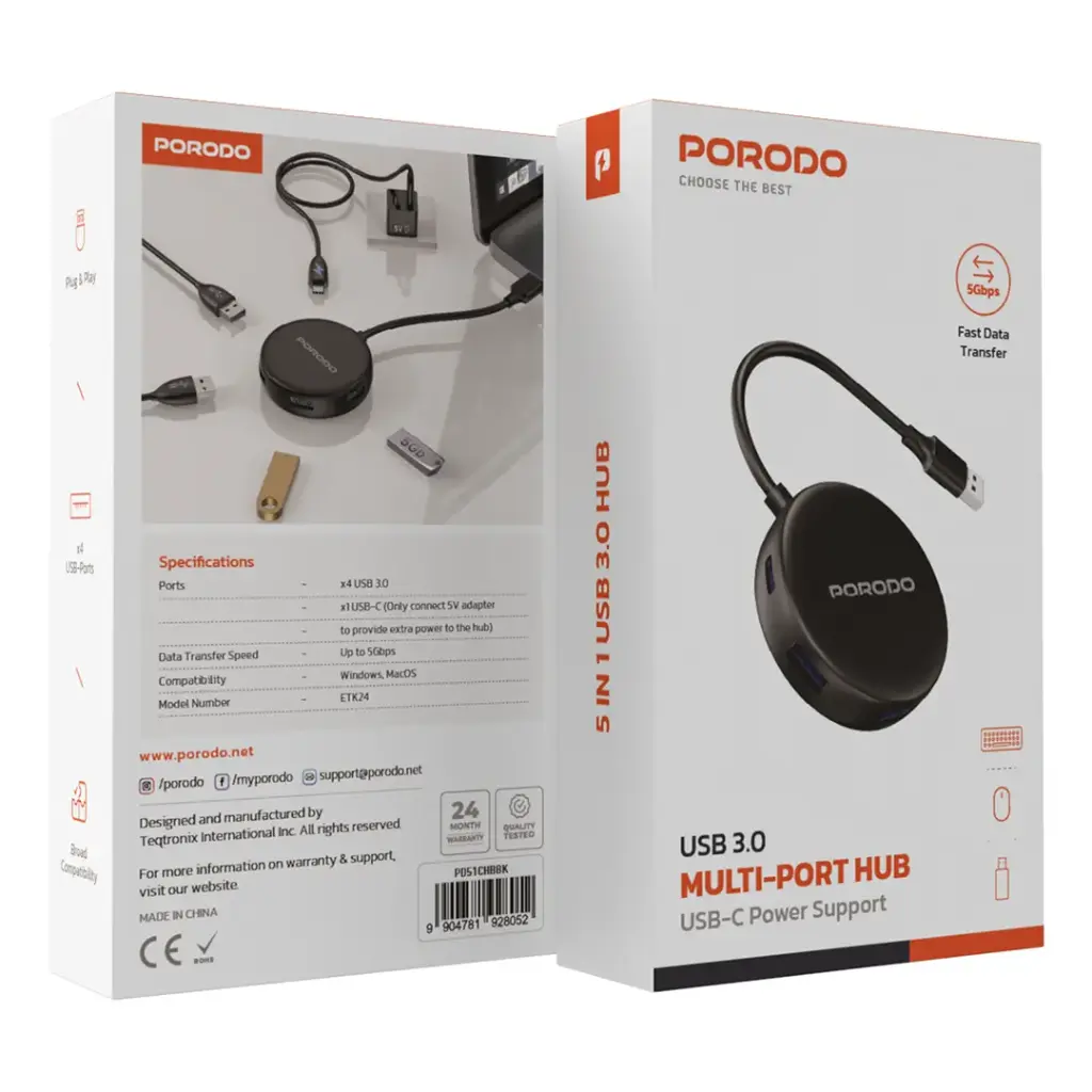 Porodo USB 3.0 Multi-Port Hub