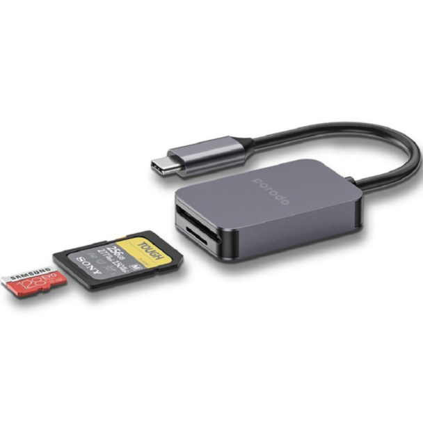Porodo 2-in-1 USB-C Card Reader