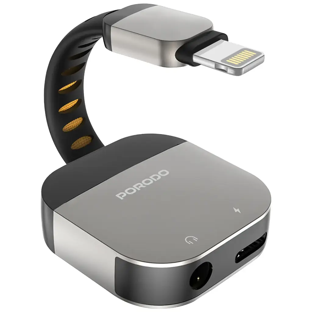 Porodo 2-in-1 Lightning to 3.5mm AUX Audio + Charging Adapter