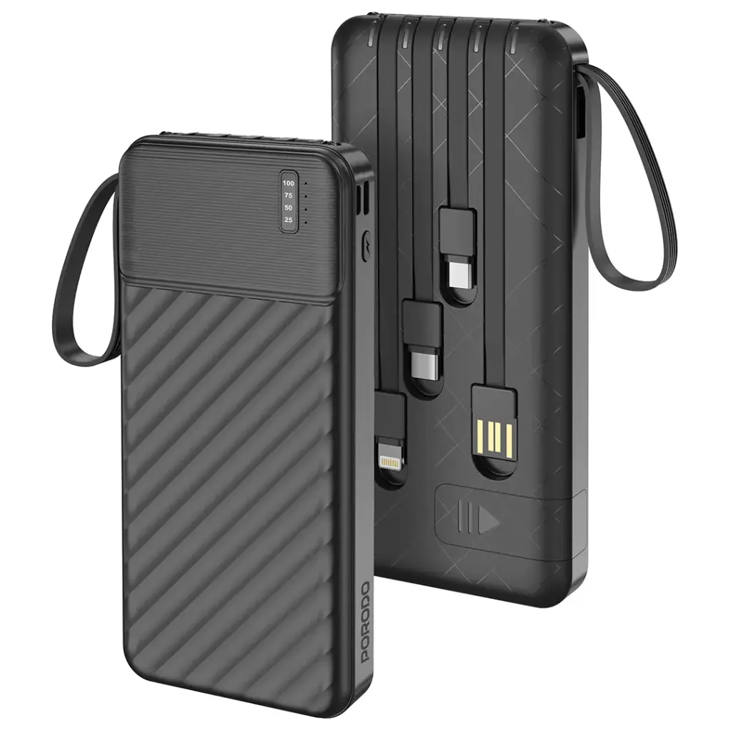 Porodo Piano 10000mAh power bank со встроенными кабелями