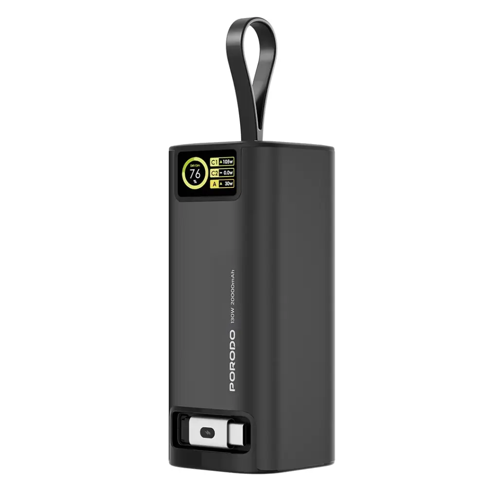 Porodo 20000mAh 130W power bank с выдвижным Type-C кабелем 1м