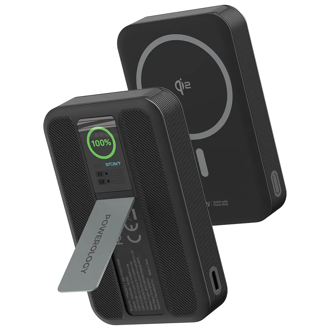 Powerology 10000mAh Qi2 iPhone 16 MagSafe Часы зарядка Пауэрбанк