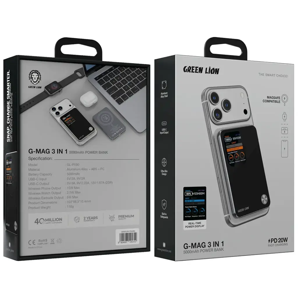 Green Lion G-Mag 3 في 1 باور بانك 5000mAh PD 20W