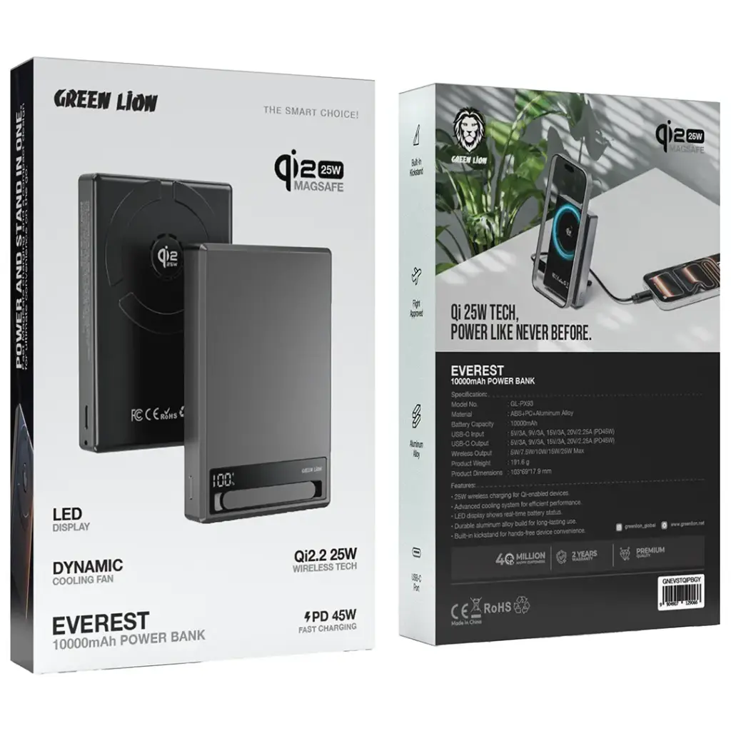 Green Lion Everest Qi2.2 Wireless Power Bank 10000mAh PD 45W