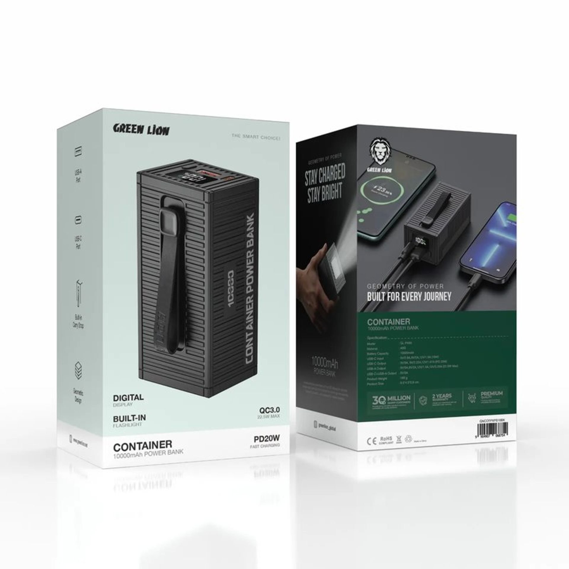 Green Lion Container باور بانك 10000mAh PD 20W مع كابل 4 في 1