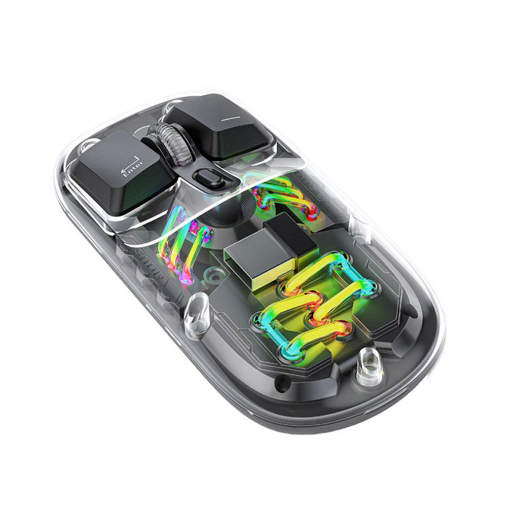 Porodo ماوس لاسلكي شفاف Dual Mode RGB