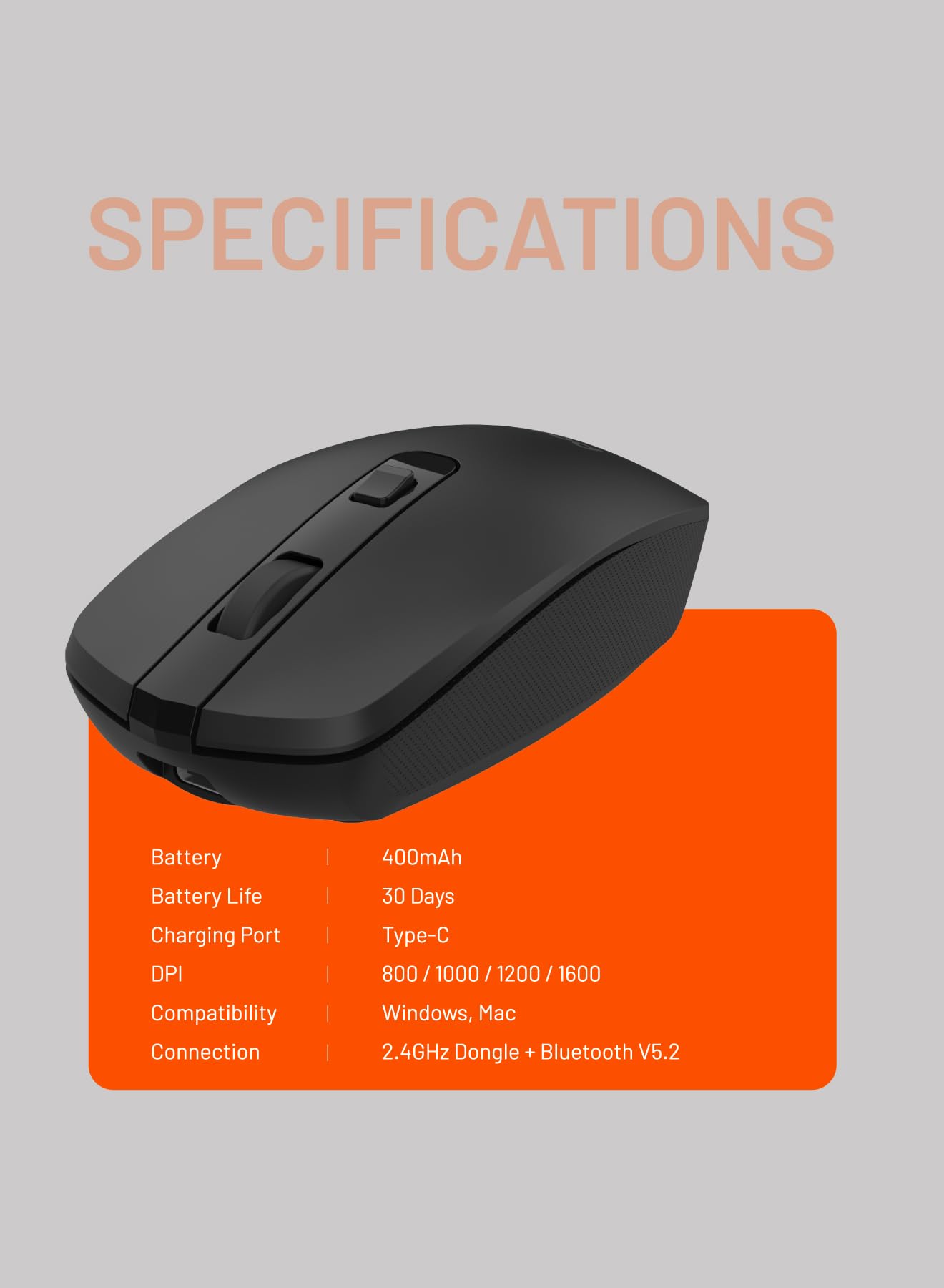 Porodo ماوس لاسلكي 1200 DPI Dual Mode