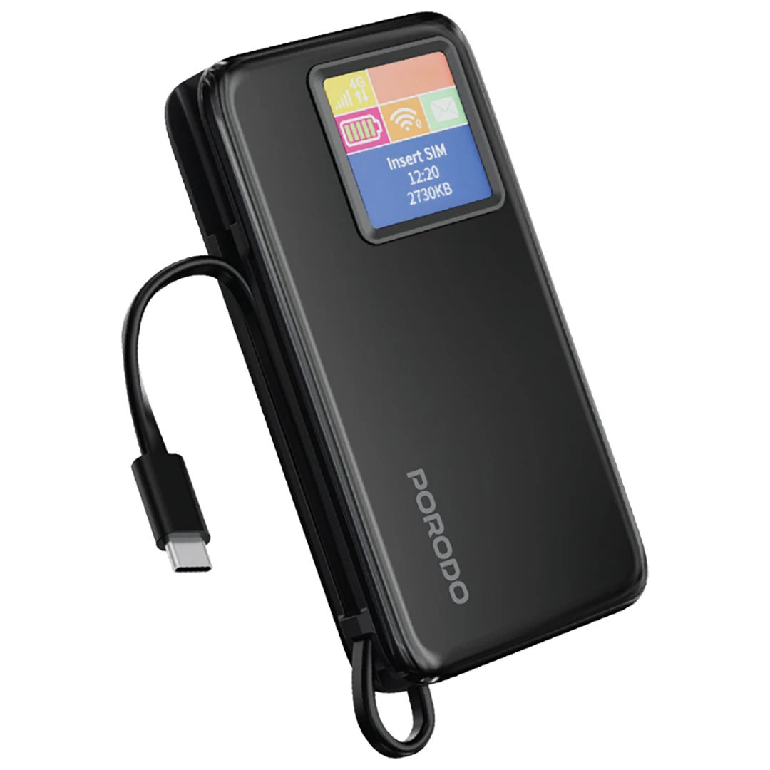 راوتر جيب Porodo ‏4G LTE / Wi-Fi 6 مع بنك طاقة 10000mAh